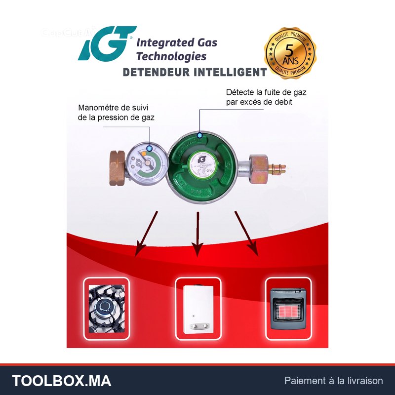 Détendeur a gaz - Dispositif de sécurité avec manomètre - Régulateur 1.5KG/h
